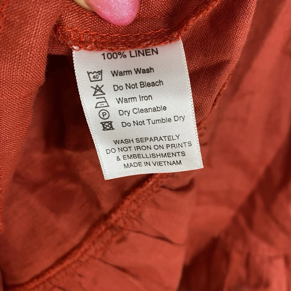 Lanhtropy Size L Wrap Skirt 100% Linen Ruffle Coastal Short Vacation Orange - Picture 5 of 5